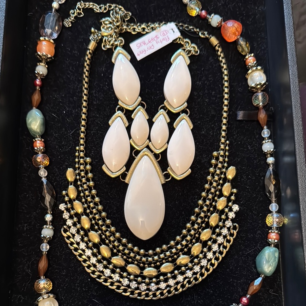 Elegant Gold and Cream Jewelry Set, 3 separate necklaces.